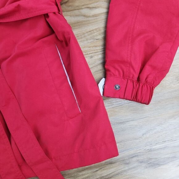 💜PartyLite Red Lightweight Belted Trench Jacket Medium - Picture 8 of 13